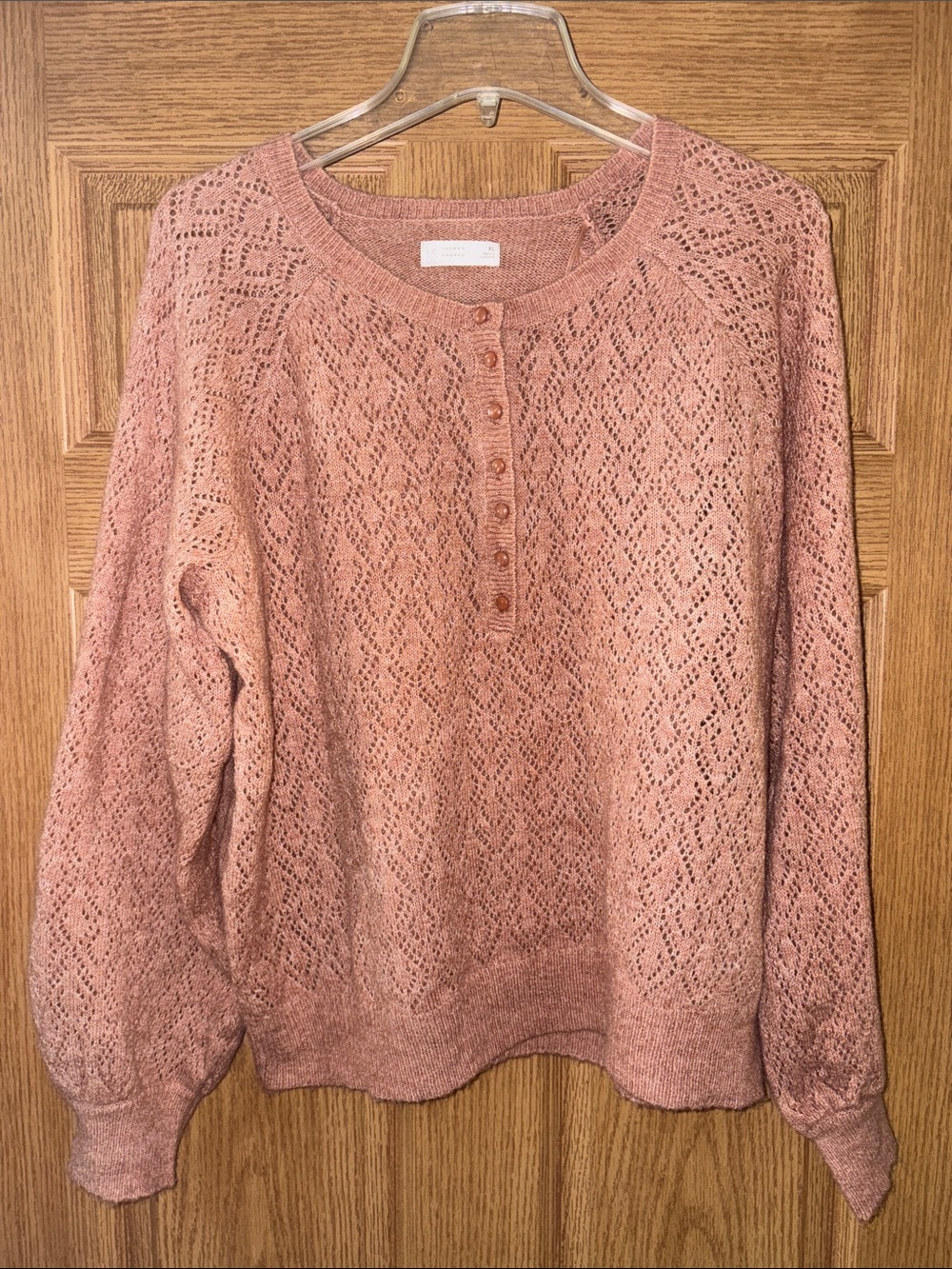 LC Lauren Conrad Dusty Rose Openwork Henley Sweater